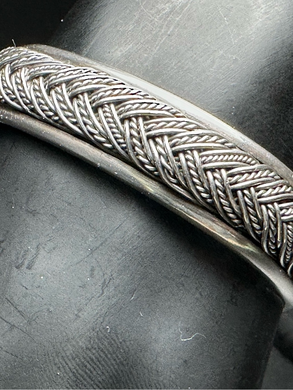 Sterling Silver Braided Herringbone Cuff Bracelet, Oxidized Rope Wire